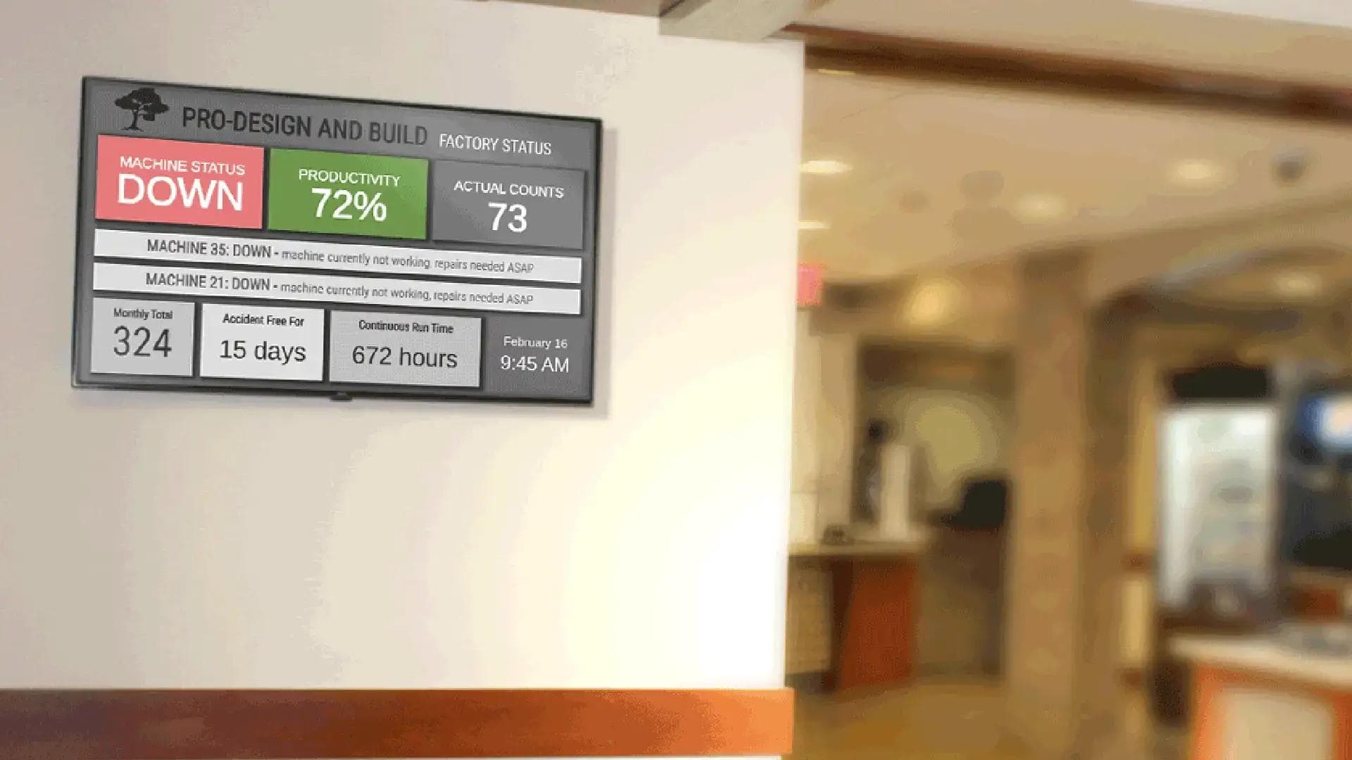 Arreya Power BI data integration widget on a digital signage display.