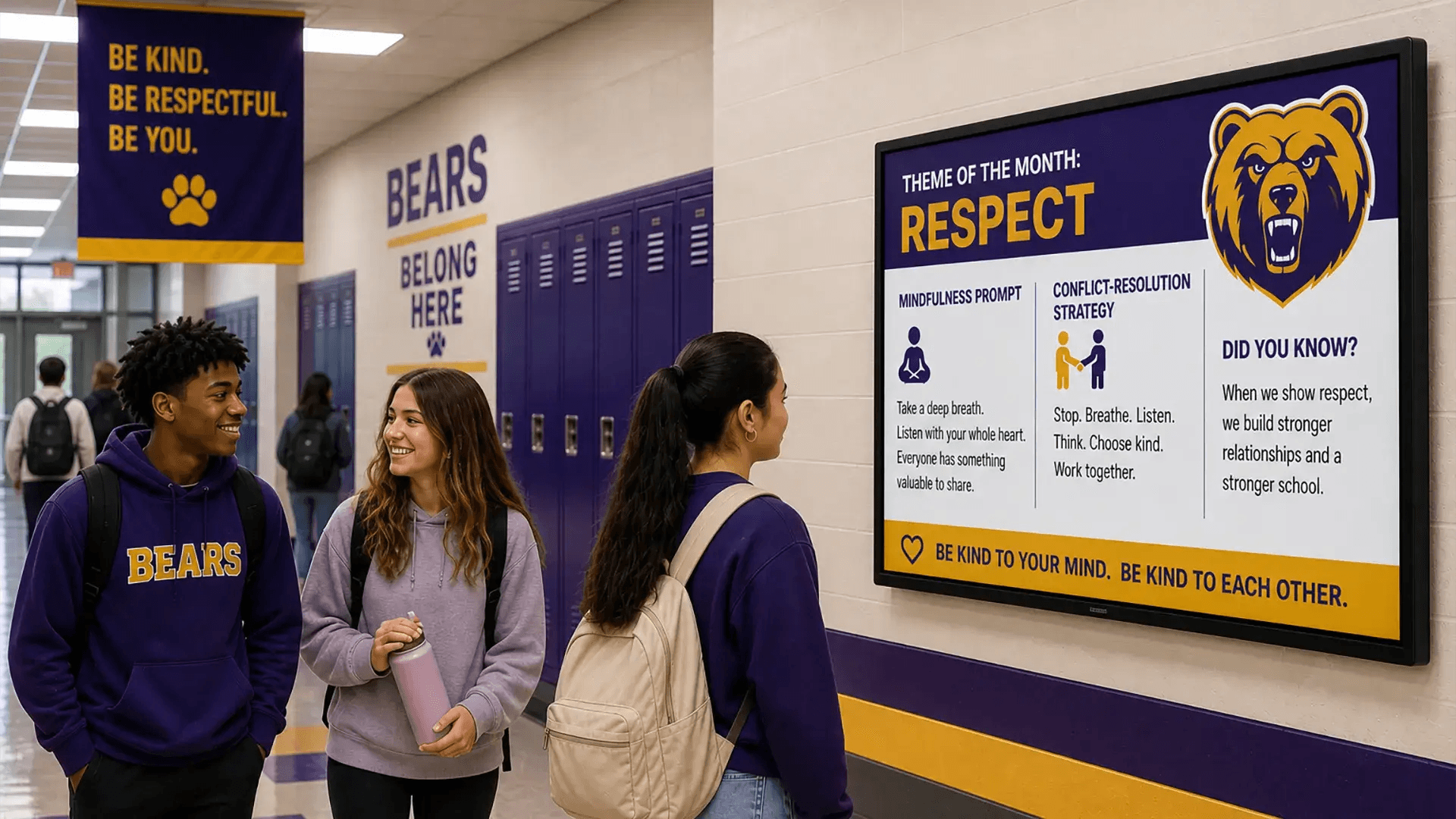 An SEL respect theme slide displayed on school digital signage.