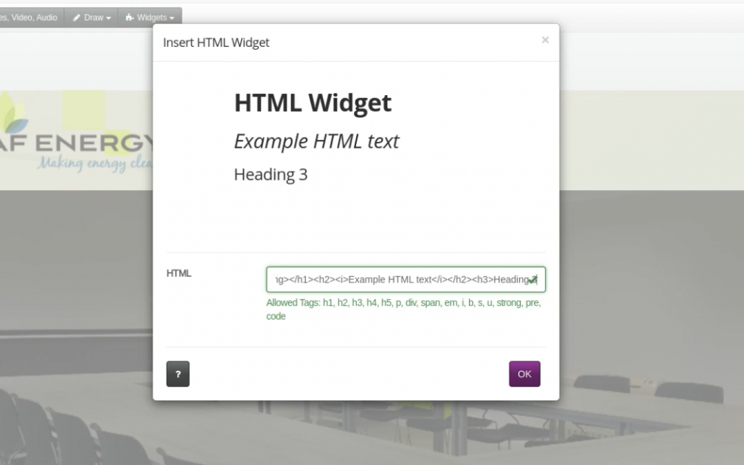 Inserting a block of HTML with the HTML widget