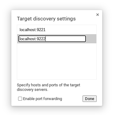 configuring target for remote debugging with chrome devtools