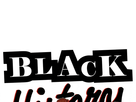 White Background Animated graphic of "Black History" written in black text rising up the screen with fists punching up