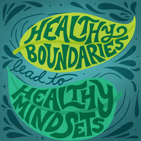 Animated gif of two leaves that are moving. First one spells out "Healthy Boundaries" in between the leafs reads "lead to" and the other leaf reads "Healthy Mindsets"