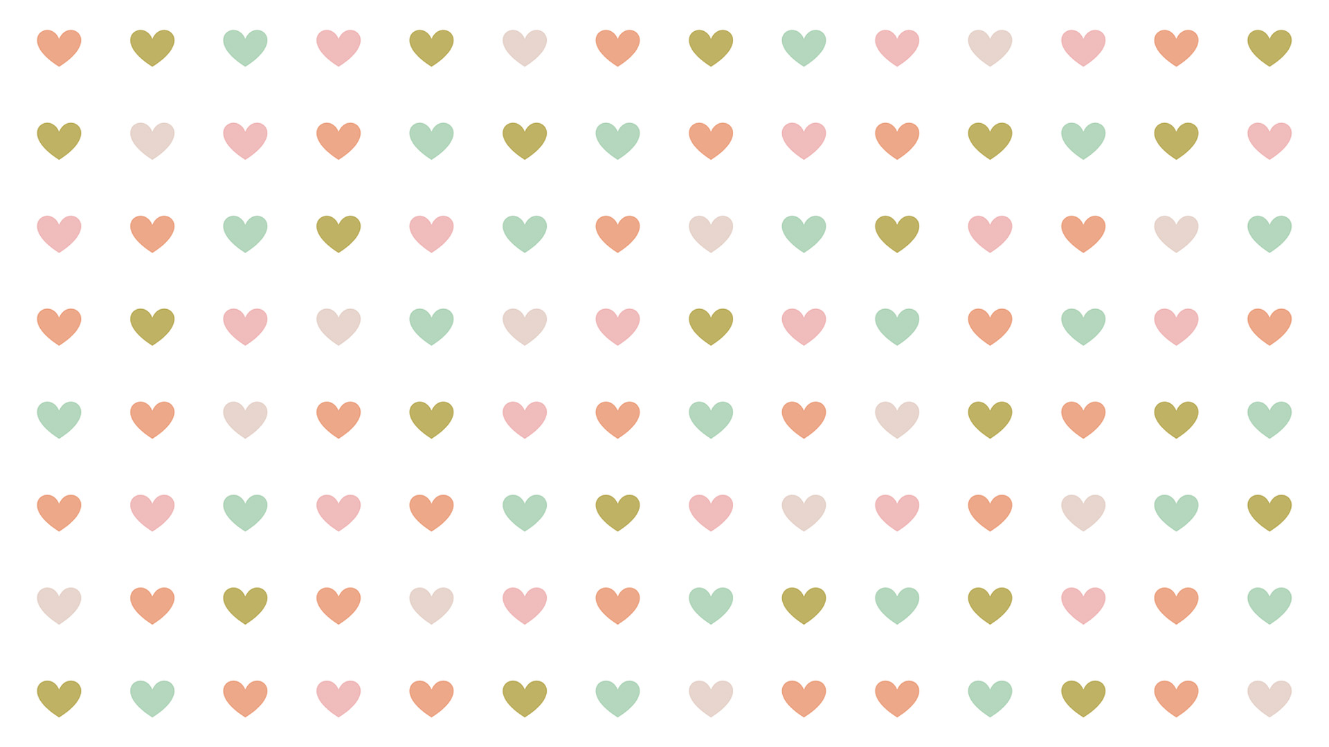 White background with Pink, green, blue, and purple hearts spanned across the graphic in lines.