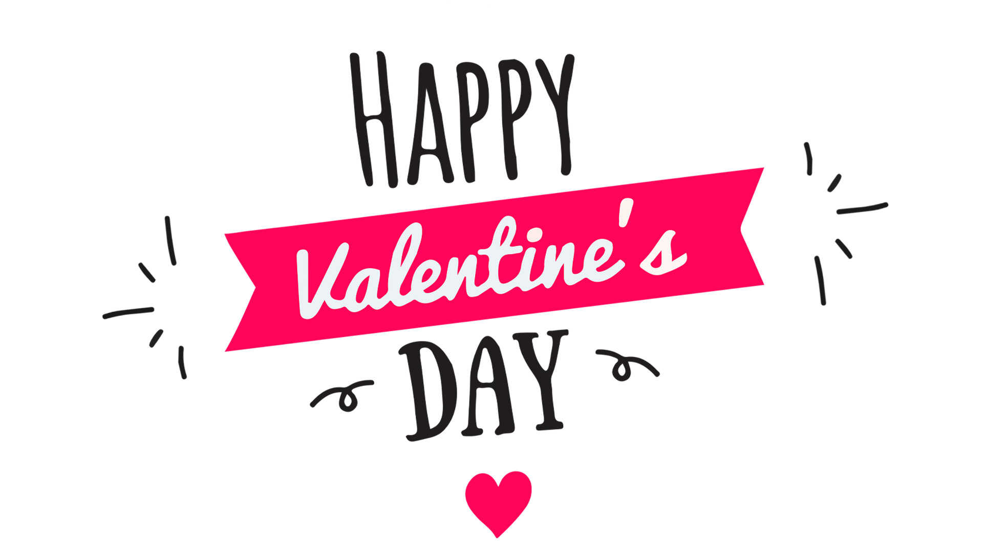 White background with black and pink decorative handwritten text that reads "Happy Valentine's Day"