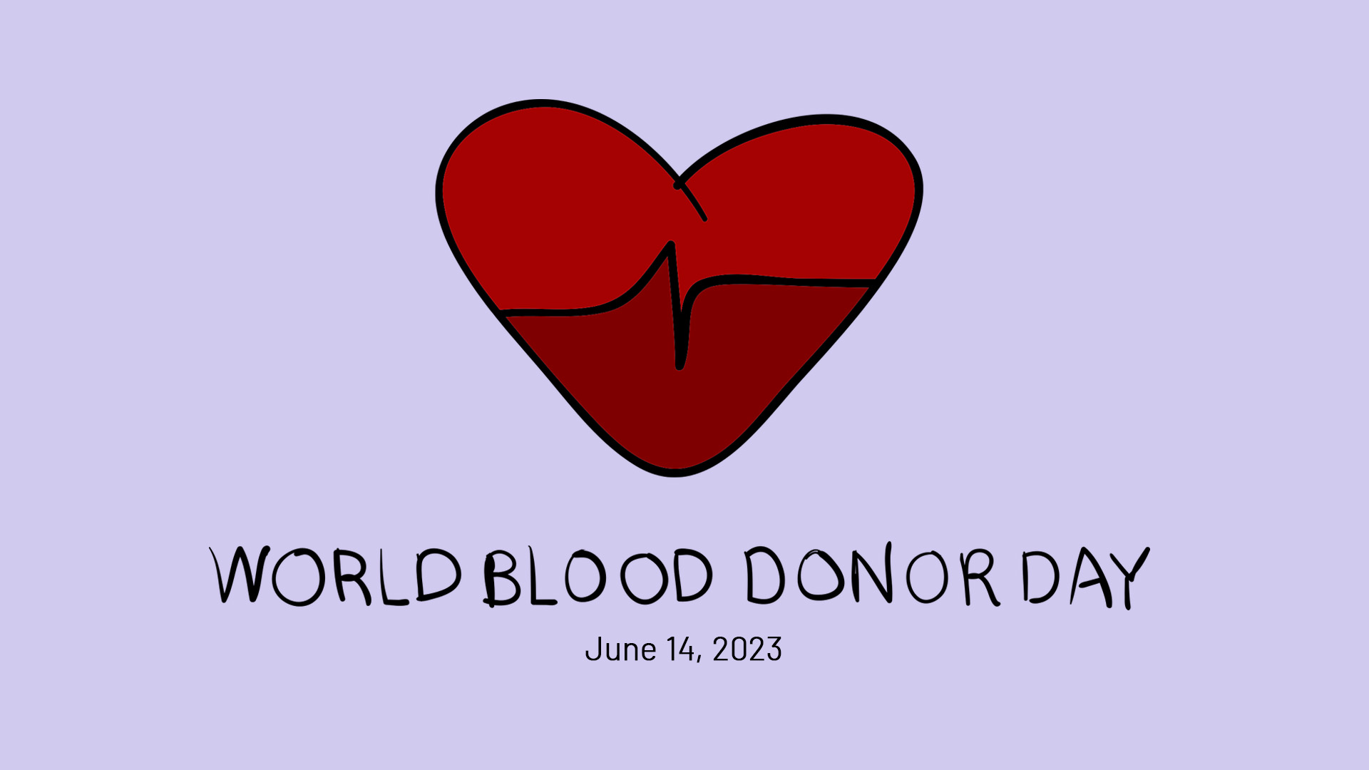 Light purple background with a big duo toned red heart in the middle of the craphic. Below it reads World Blood Donor Day June 14th, 2023.