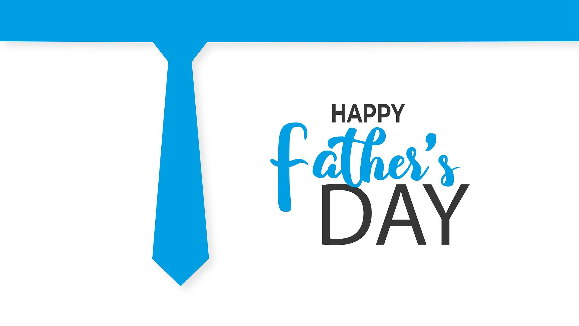 White background with blue bar across the top of the graphic. A blue illustrated tie is dropped down from the blue bar at the top. on the right of the graphic it reads Happy Father's Day.