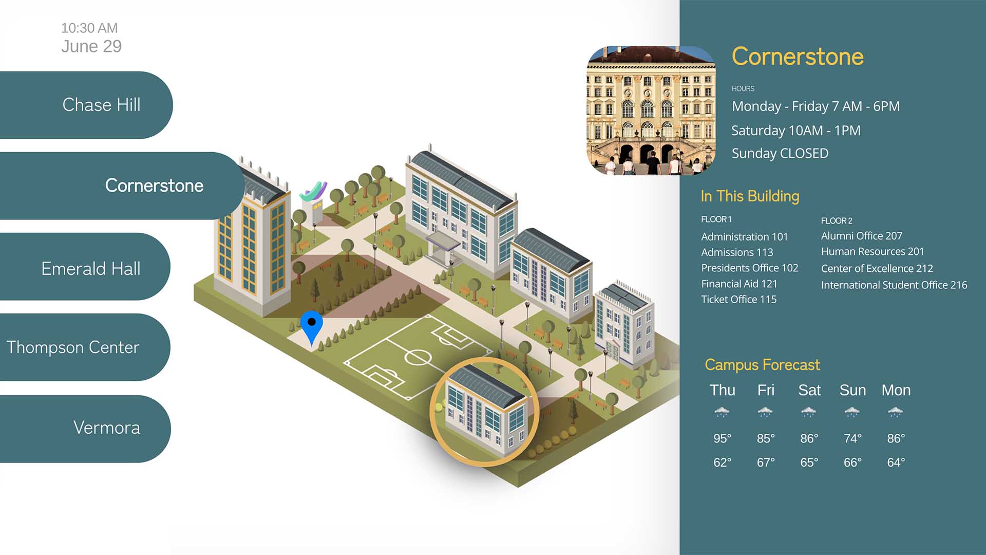 Campus Wayfinding Mapping to navigate where to go plus give building details and messaging