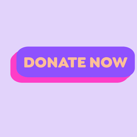 This is an animated illustrated graphic. It appears to be a purple button what reads Donate Now. It then extends to the top right creating a shadowed effect. Once it stretches back to its original position there are a few stars that shine on and off.