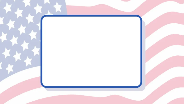 A faint clipart image of a waving American flag fills the image. In the center of the image is a white rectangle with a thin blue line border around it.