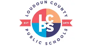 Loudone logo with circular design and the letters LCPS to for the center of the logo with red, orand, blue and purple quadrants