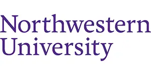 Purple lettering with the words Northwester University