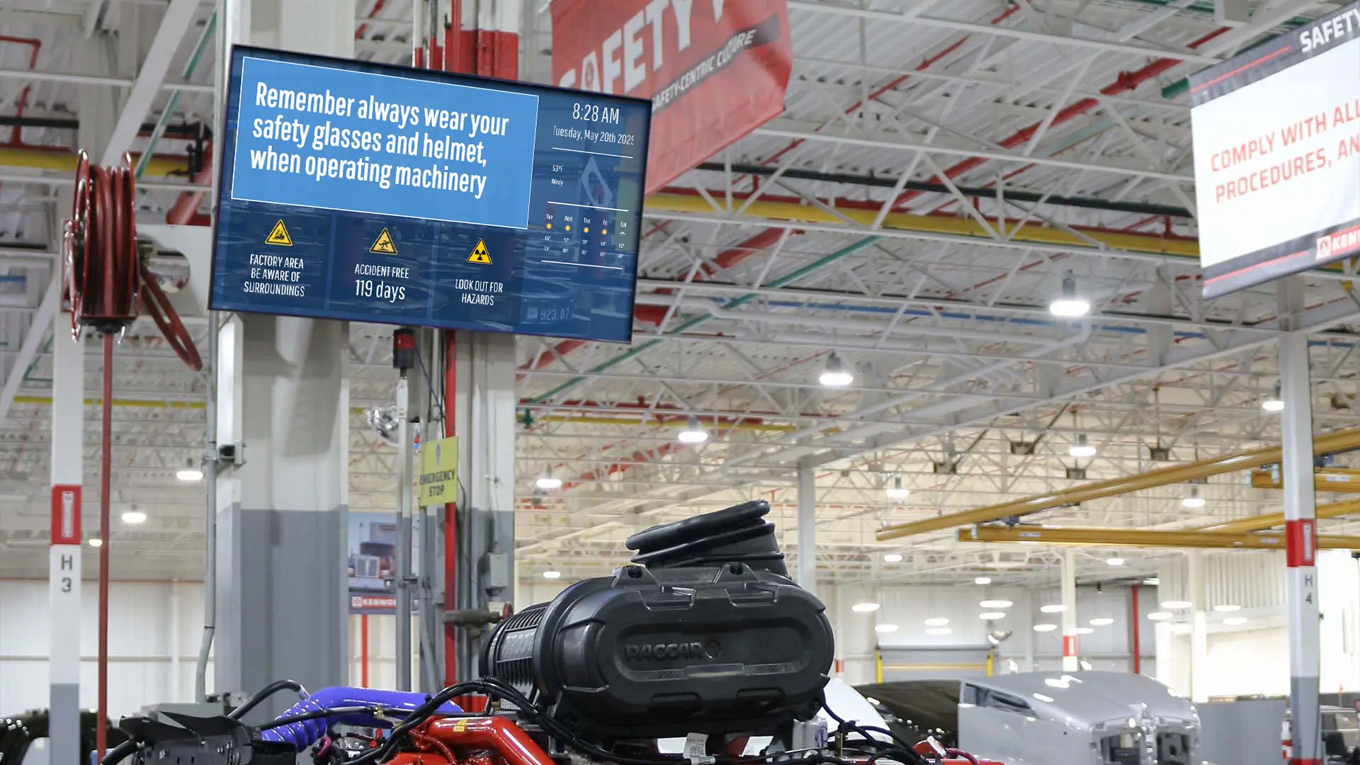 Factories and plants are using Arreya Digital signage on plant floors for safety reminders and important updates