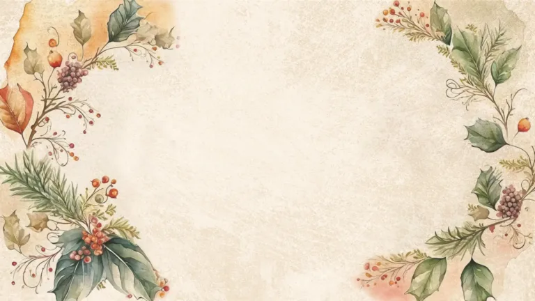 An aged, watercolor paper background with AI watercolor paintings of fall foliage border the left and right sides.