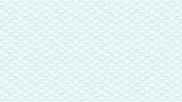 White background covered in a arching light blue lines. Similar to fish scales. Inside each arch is a small heart.