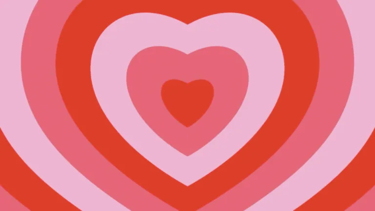 Light pink, pink, and red hearts come from the center of the video and grow and move out to the video edges in a hypnotic way.