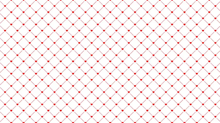 A white background with thin, diagonal red lines creating a grid pattern. Where two lines intersect is a small red heart.